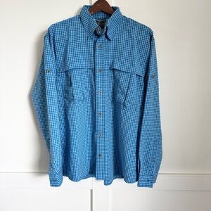 Rugged Exposure Outdoor Hiking Fishing Vented Plaid Long Sleeve Shirt Mens M